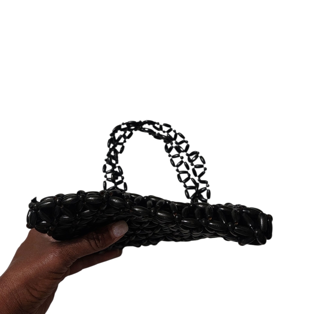 Chic Black Woven Bead Shoulder Bag - Picture 3 of 5